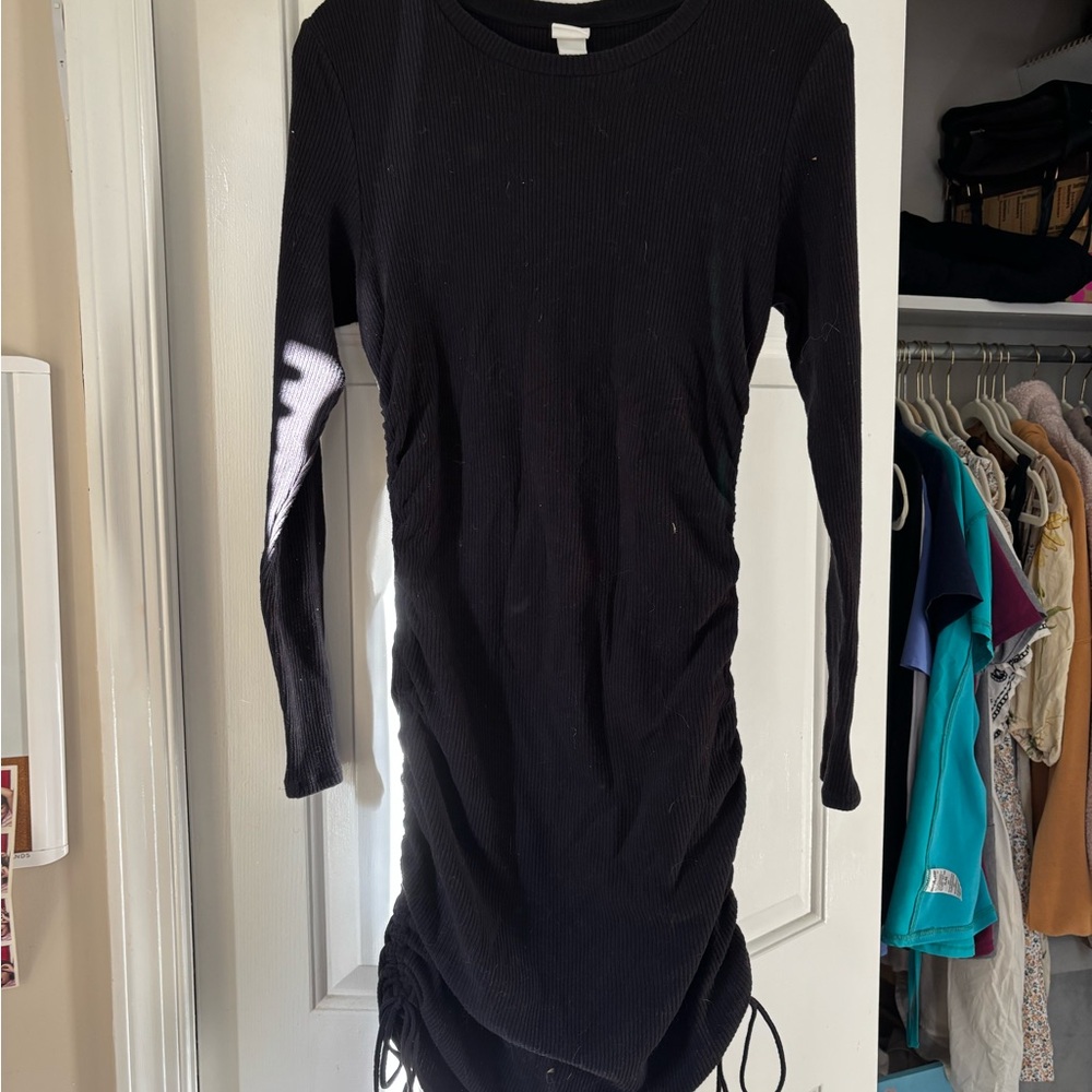 H&M Black Ruched Long Sleeve Bodycon Dress